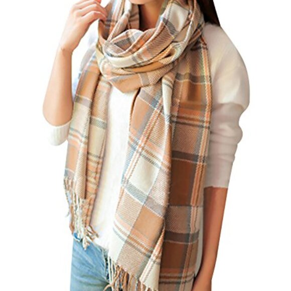 Oversized Plaid Winter Scarf Soft Cashmere-Like Acrylic Warm Shawl Wrap - Picture 2 of 8